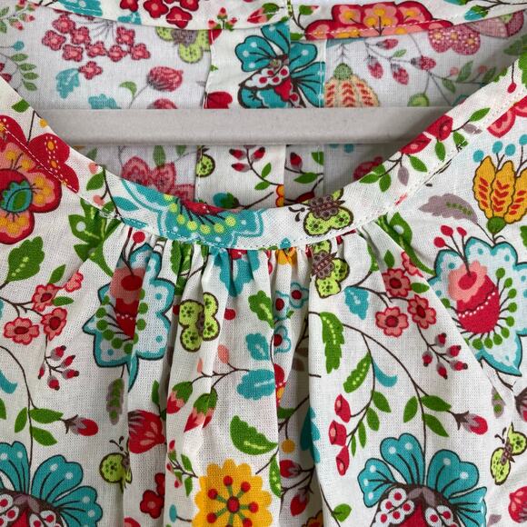 Handmade Floral Tunic Blouse Bell Sleeves Back Button Down Butterflies - Picture 2 of 10